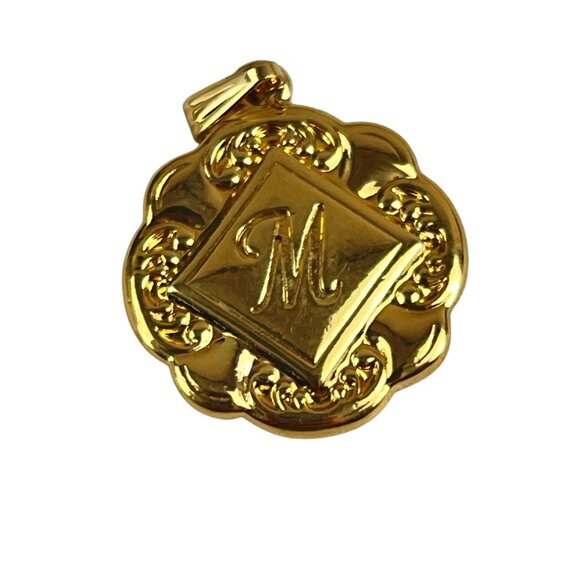 Avon Sparkle Pendant Initial M 1988 Gold-Tone Pendant With Ornate Diamond-Shaped - Picture 4 of 7